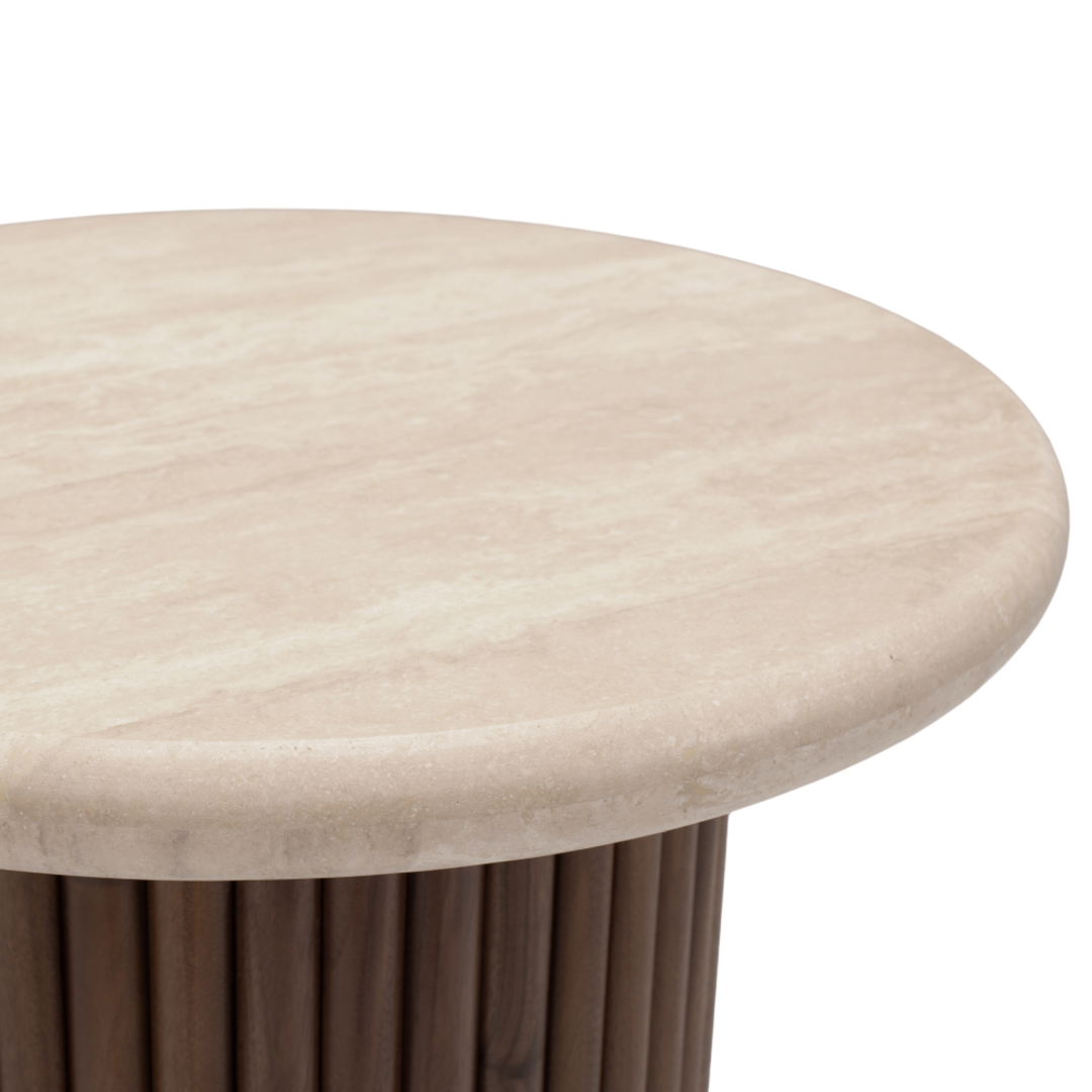 Rho Travertine Top Walnut Base Round Side Table 50cm image 2